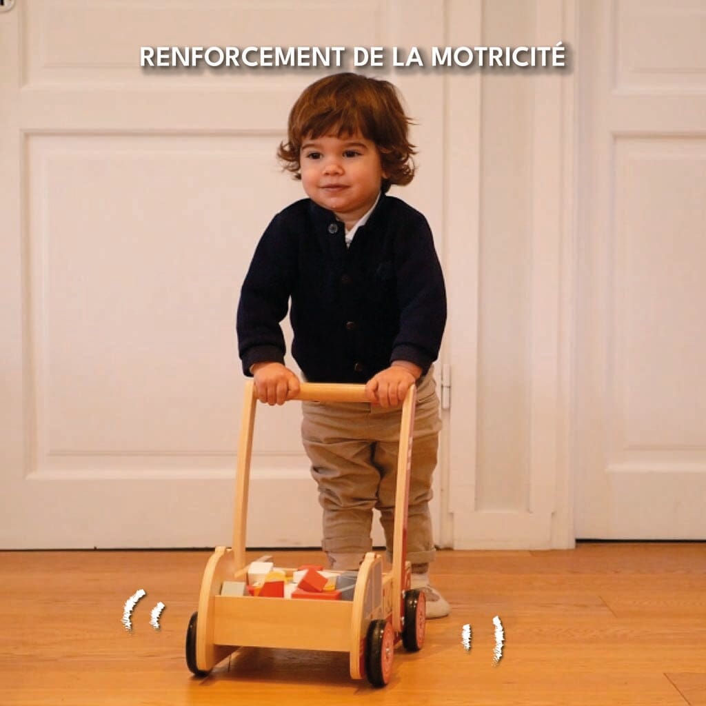 Chariot pompier rouge, apprentissage de la marche et jeu de construction Looping baby