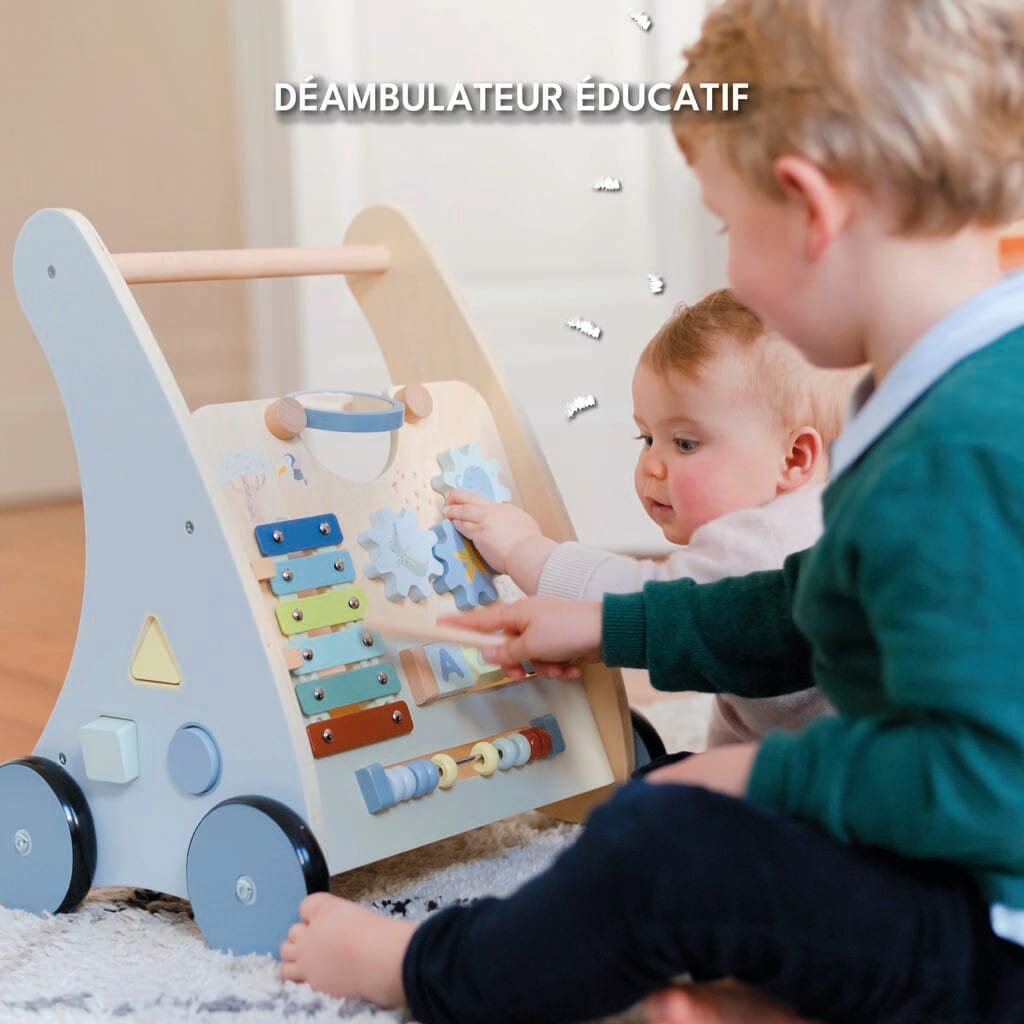 Déambulateur éducatif Chariot multi-activités et Chariot de d'apprentissage à la marche bleu Looping baby 