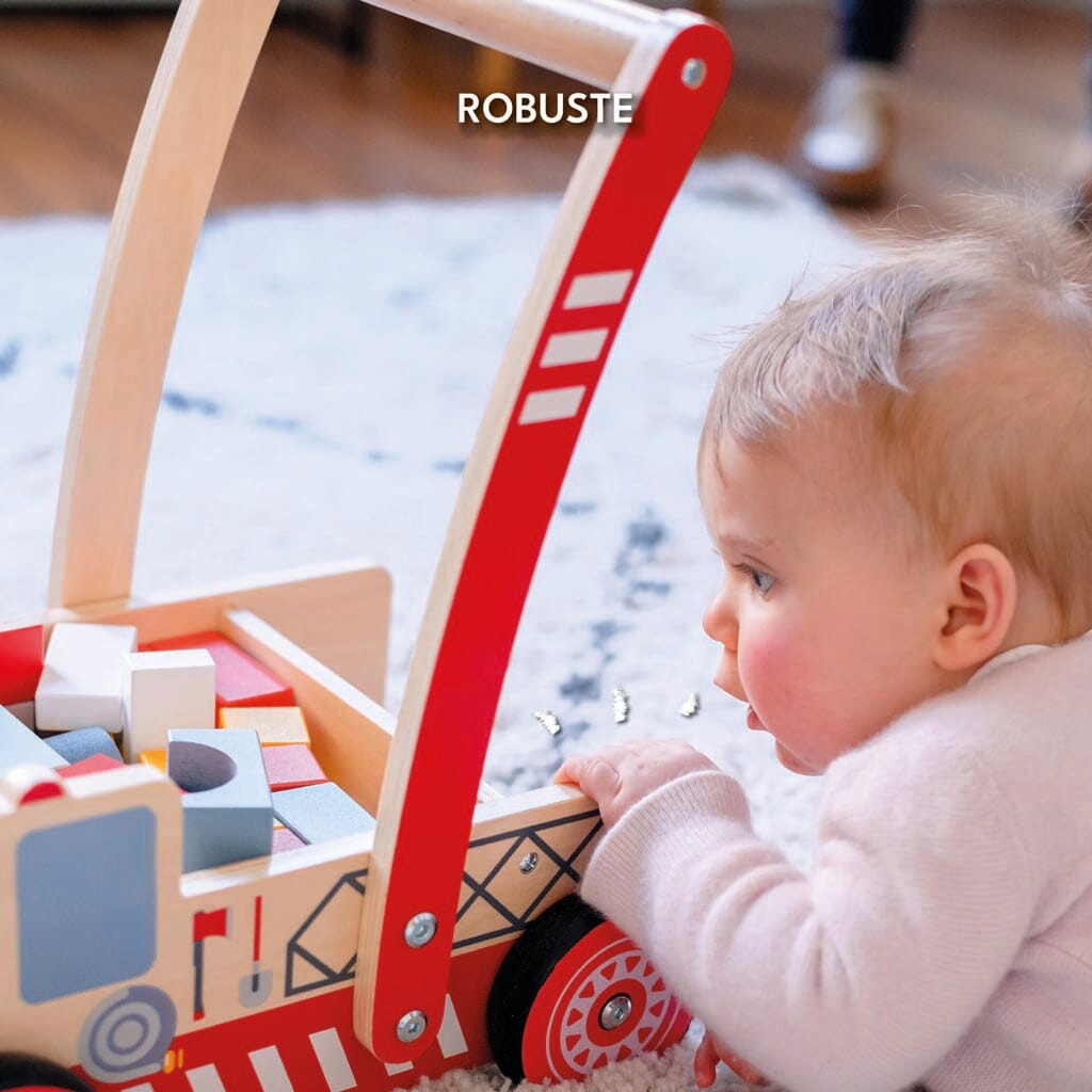 Chariot pompier rouge, apprentissage de la marche et jeu de construction Looping baby 