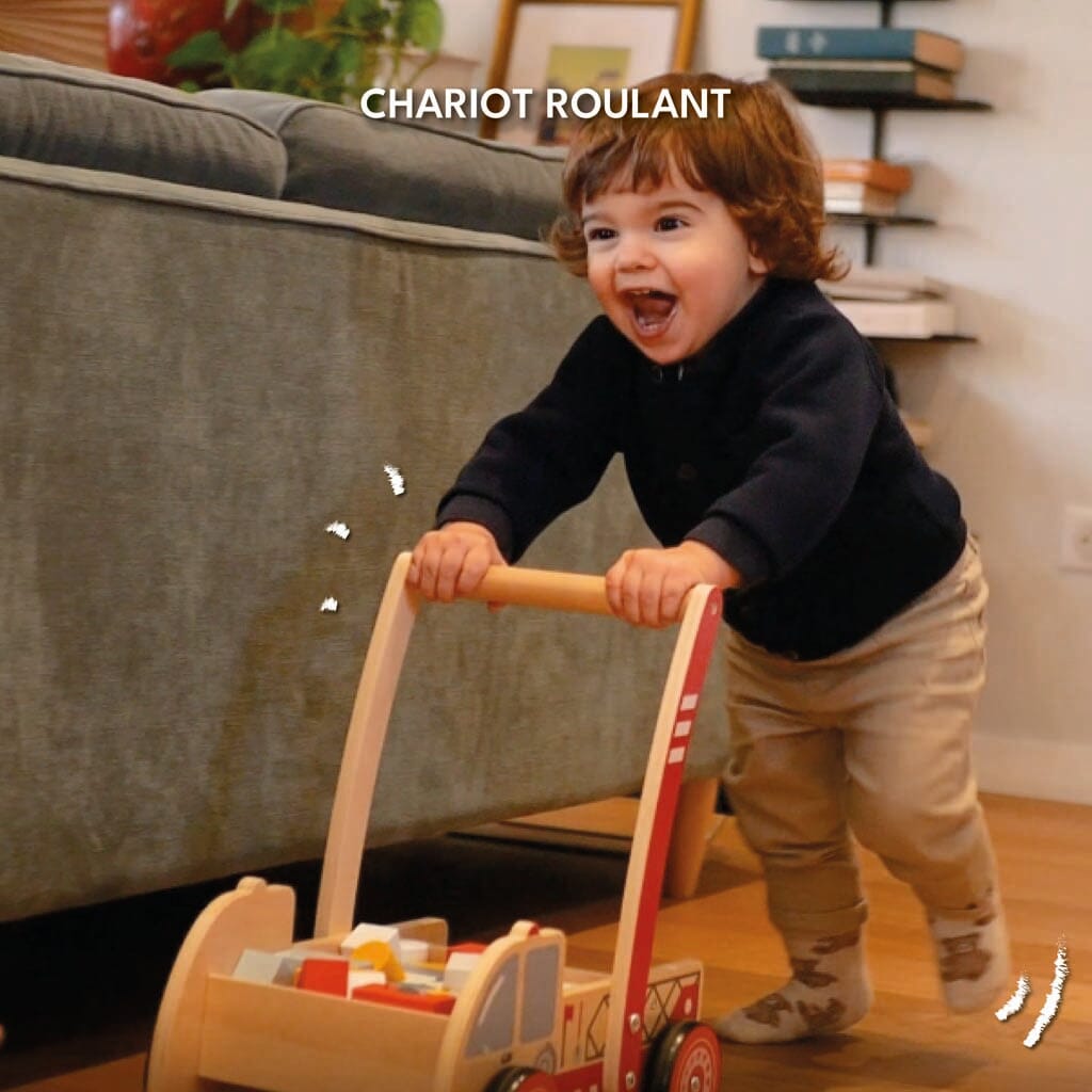 Chariot pompier rouge, apprentissage de la marche et jeu de construction Looping baby 