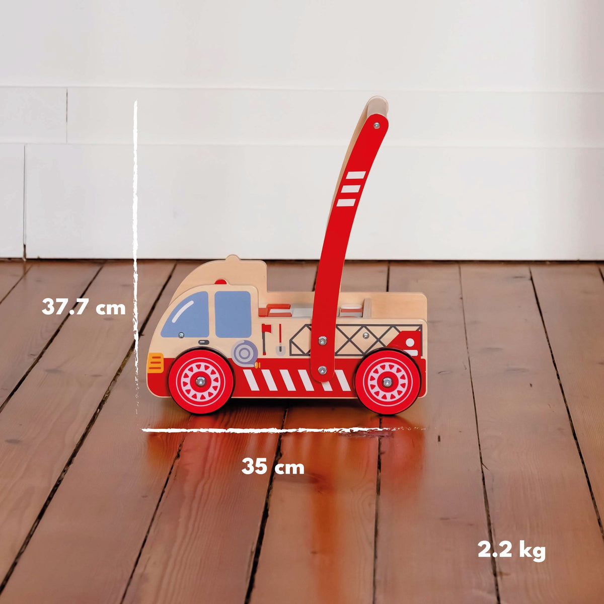 Labebe Camion Pompier Rouge Trotteur Bébé Bois Multifonction - 1-3 Ans